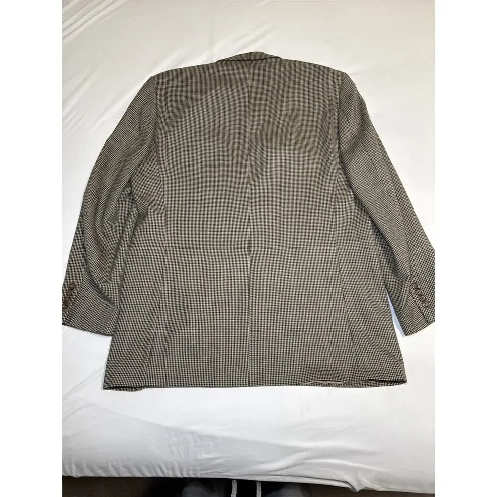 Lauren Ralph Lauren Houndstooth Brown Wool Blazer Jacket Sport Coat Mens 44L EUC